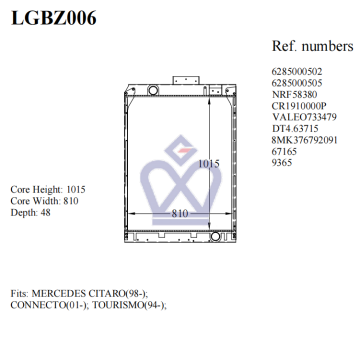 Mercedes truck radiator, 6285000502, 6285000505, 67165, LGBZ006