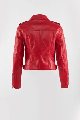 Red shine pu moto jacket