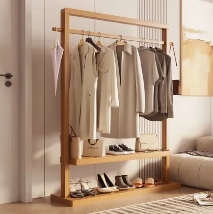 Adjustable Solid Wood Clothes Rack for Bedroom