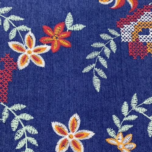 Classic Cross-Stitch Denim Embroidery Fabric