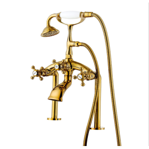 Luxus Seitenwandhalterung Messing Golden Badewanne Wasserhahn mit europäischen Handbrause