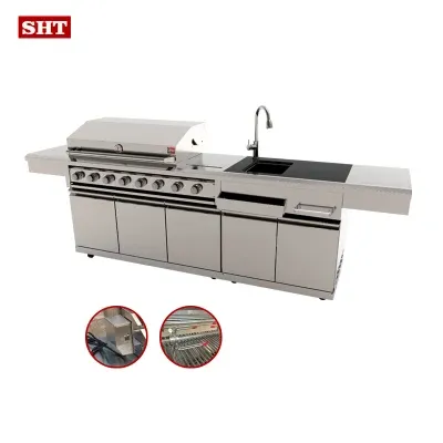 Marble Countertop Island Outdoor Garden Kitchen Sink Cabinet BBQ Grills
