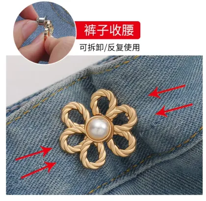 Adjustable Bear Buttons Flower Pants with Removable Waist Pin Buttons