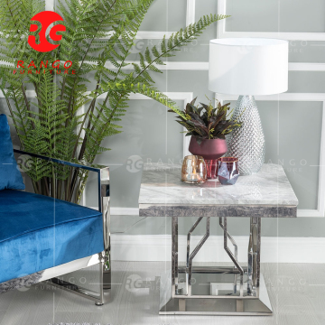 High Quality Stainless Steel Base Light Grey Side Table with Black Marble Top