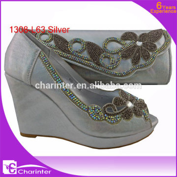 ladies shoes and matching bags ladies fashion shoes wholesale matching shoes and handbags shoes and bags 1308-L63 silver