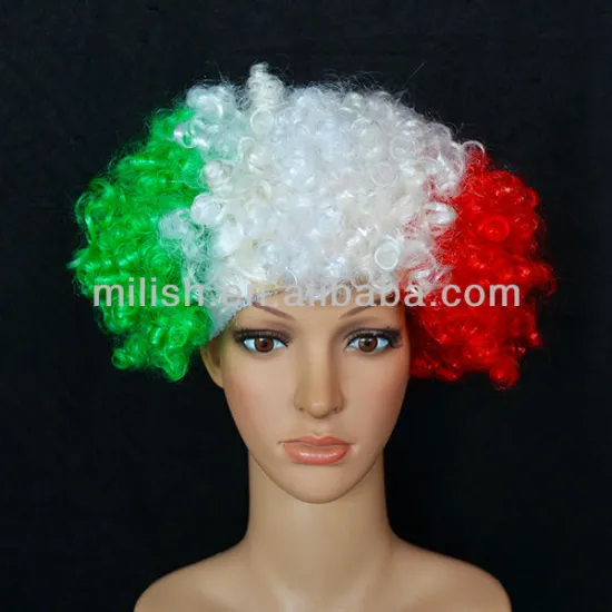 Party Custom flag wig Crazy Football sports Fan Afro Wig FBW-0184