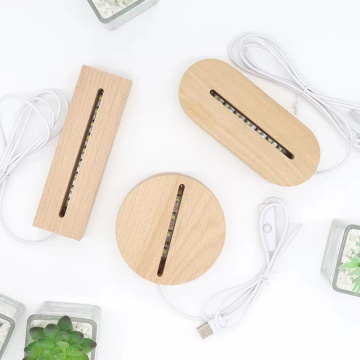 Lumière nocturne en bois à LED solide: base acrylique 3D alimentée par USB
