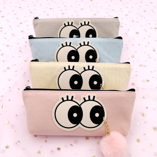 China Hotsale custom big eyes pompon cute pencil case Supplier