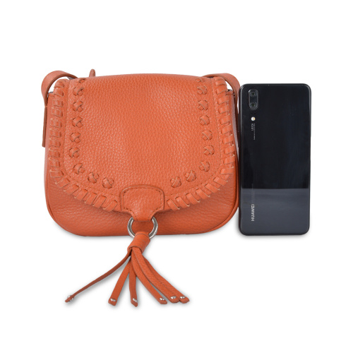 Mini bolso de la manera del Crossbody de la borla tejida del cuero auténtico