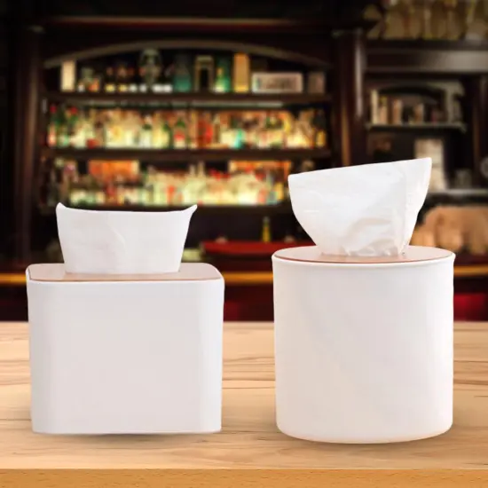 Wooden Round/Square Tissue Box Case Napkins Paper Towel Storage Box Container  Holder Home Office Organizer