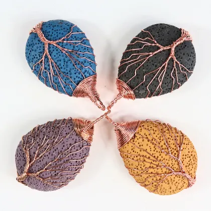 Volcanic Stone Water Drop Copper Plated Tree of Life Pendant - Unisex Jewelry