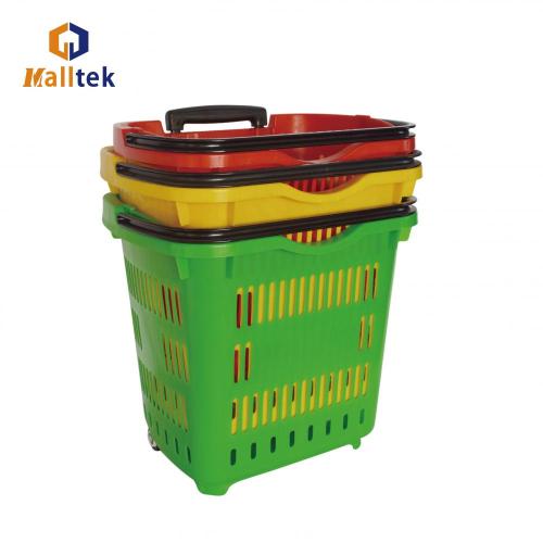 Telescopic Handle Rolling Supermarket Shopping Basket