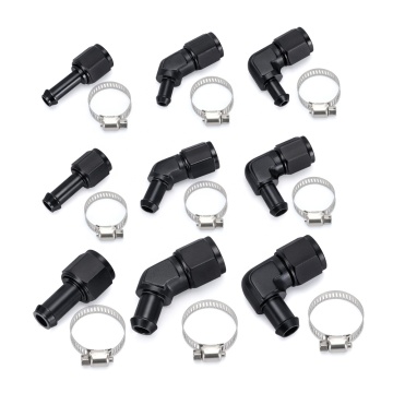 Black Female AN6 AN8 Swivel Barb Fittings Adapter - 0°, 45°, 90° Quick Connect Aluminum Elbow