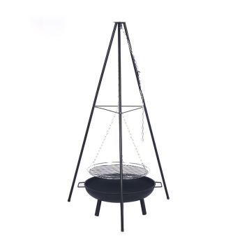 Wholesale Custom Outdoor Wood Fired Iron Tripod Fire Pit 2 in 1 hanging charcoal grill