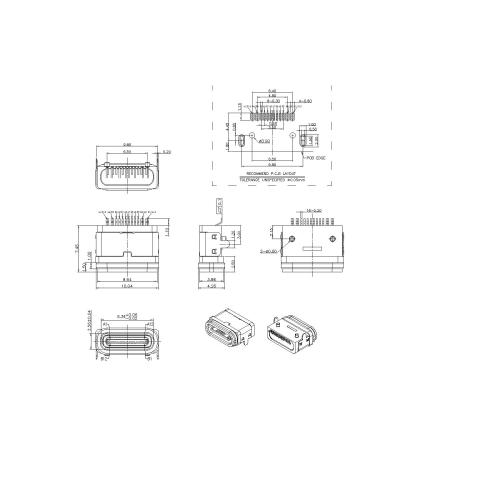 Type-C 16P Female Waterproof 90° SMT Type