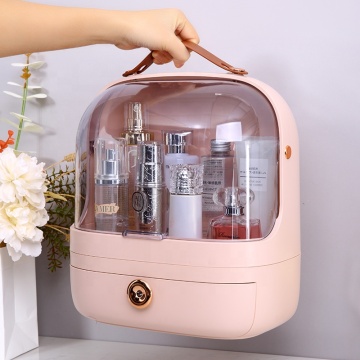 Boîte de rangement de bureau cosmétique en forme d'oeuf avec poignée pour affichage de lotion et organisation de maquillage