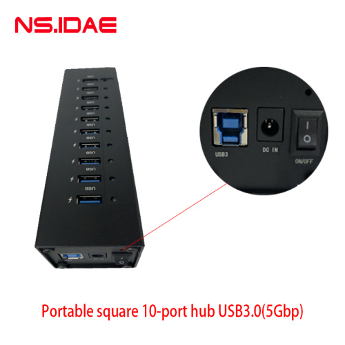 10 portas Alumínio de alumínio de alta potência USB3.0 Hub