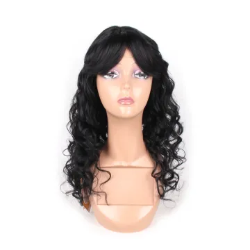 Brazilian Remy Body Wave Human Hair Wigs With Bangs Natural Black Color for Black Women