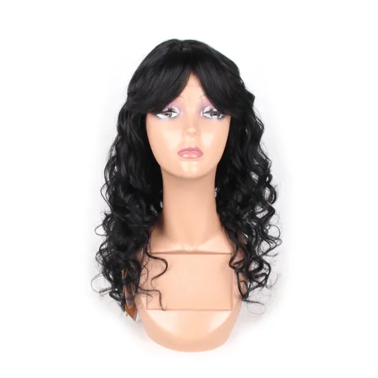 Brazilian Remy Body Wave Human Hair Wigs With Bangs Natural Black Color for Black Women