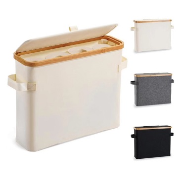 Custom Rectangular Bamboo and Oxford Cloth Storage Basket with Lid for Tissue Roll and No-Space Solutions
