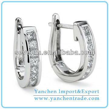 Cubic Stone Crystal Hoop Earrings For Men With CZ Diamond White Gold Plated Brass Earrings