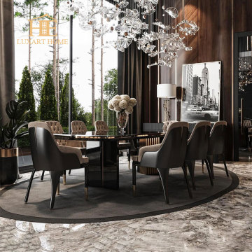 Stainless Steel Base 8 Seater Minimalist Rectangle Dining Table Set