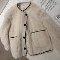 Beige lambwool jacka kvinna