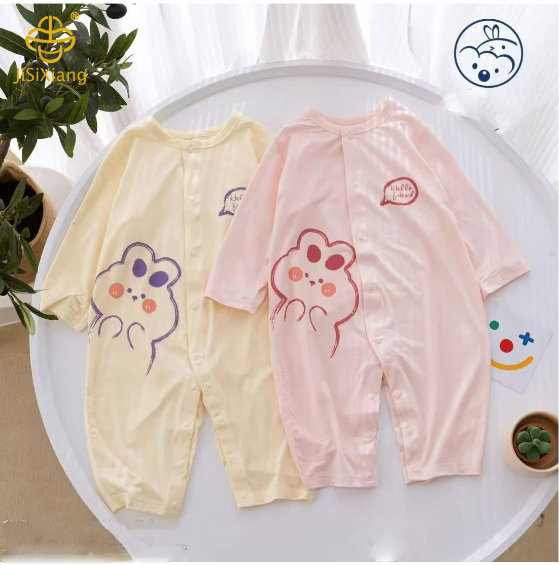 Cute cartoon elephant print baby jumpsuit