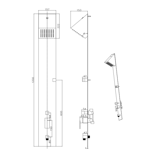 Ensemble de douche carré en acier inoxydable de 6 pouces