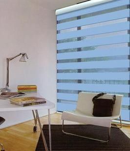 Blue Polyester Electric Sheer Shade Double Layer Remote Control