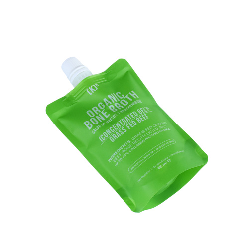 Pochette de jus liquide à bouchon de bec vert recyclable