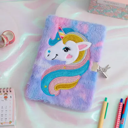 Cute Plush Lock Journal: Carton Unicorn Notebook for Kids – Unicorn Gifts for Girls