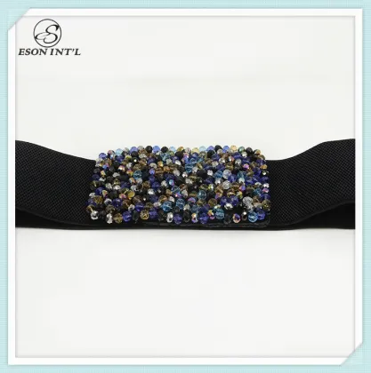 Popular China Wholesale Women Colorful Elastic Rhinestone Dressy Belt