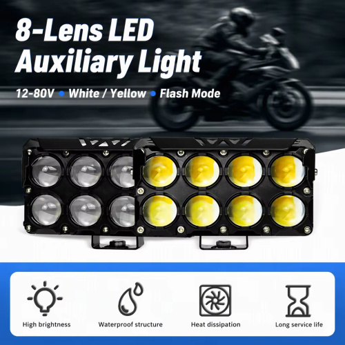 LiuHJG Led Spotlight 8 Lens Waterproof IP67 Led Fog Light 12-80V White and Yellow with Flash Led Auxiliary Lights