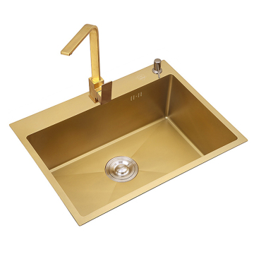 Hand Brushed Gold Single Bowl Kitchen Sink in Stainless Steel