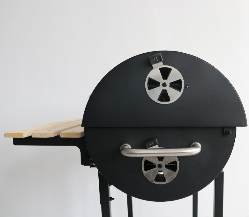 Outdoor Garden Trolley Barbecue Meat Barrel Drum Charcoal Bbq Smoker Grill With Side Table