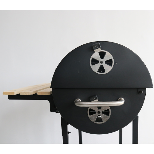 China Outdoor Garden Trolley Barbecue Meat Barrel Drum Charcoal Bbq Smoker Grill With Side Table Factory