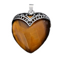 Yellow Tiger Eye Stone Antique Silver Alloy Heart Pendant for DIY Making Jewelry