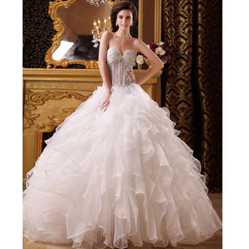 Ball Gown Wedding Dresses, Sweetheart, Organza, Beading