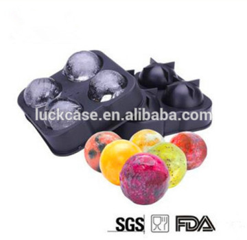 Hot sale 100% food grade silicone round shape four ice ball maker mold/silicone sphere pop ice mould for summer