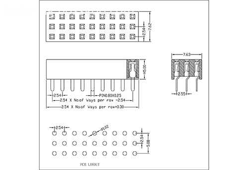 2.54 mm Female Header Three Row  Straight Type H5.0  FHES18-XXTXXX
