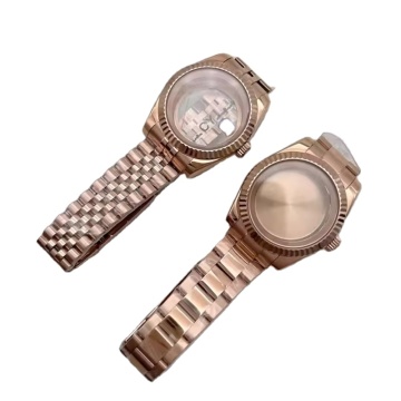 Rose Gold 39mm Watch Case Strap Set with Sapphire Glass and NH35 Movement: Dog Tooth Ring Design