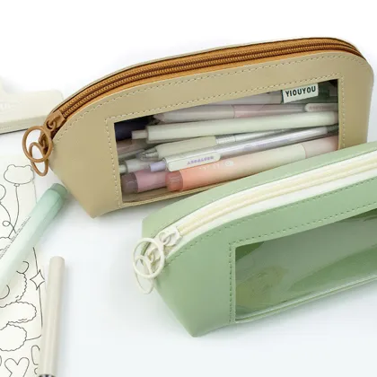 Morandi Color Pencil Bag - Triangular Three-dimensional Transparent Waterproof Leather Pencil Case