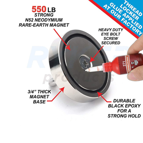 Ceramic magnet uses with countersunk hole and eyebolt