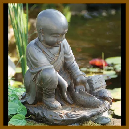 Cheap and fine little black buddha statue stone little monk sculpture for garden