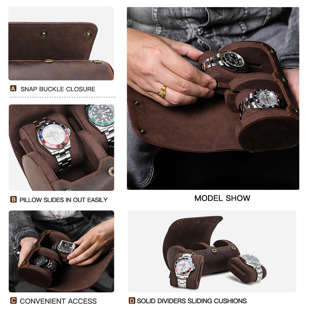 Small Watch Leather Roll Travel Case Storage Box