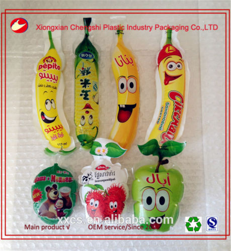 150ml banana shape Soft plastic juice packing food grade plastic banana shape pouch bag for fruit juice/beverage                        
                                                Quality Assured