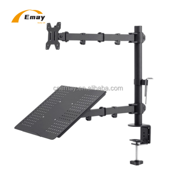 Black Mechanical Steel Monitor Arm with Laptop Tray for Flexible Desk Mount