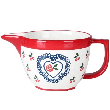 Ceramic Batter Bowl with Handle - Colorful Mixing Bowls with Pour Spout, 2 Quart Kitchenware