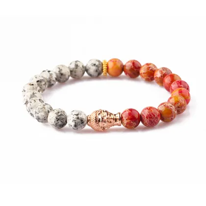 Fashion Yoga Men Buddha Bracelet Red Imperial Jasper Grey Jasper Bead Bracelet